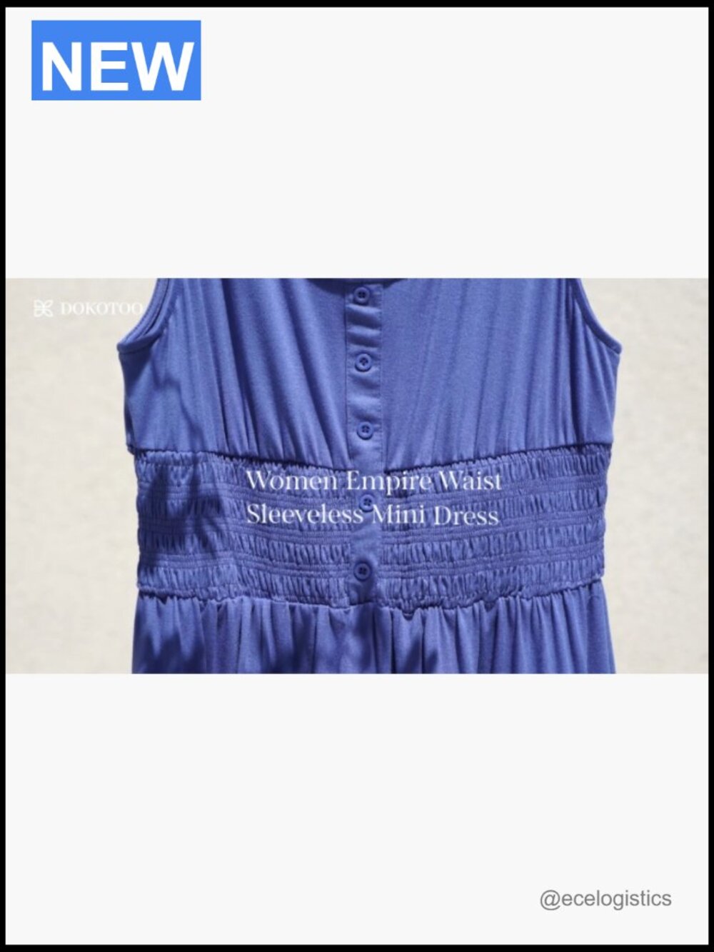 Sleeveless Button Down Smocked Empire Waist Ruffle Tiered Swing Mini Dress - Picture 7 of 7
